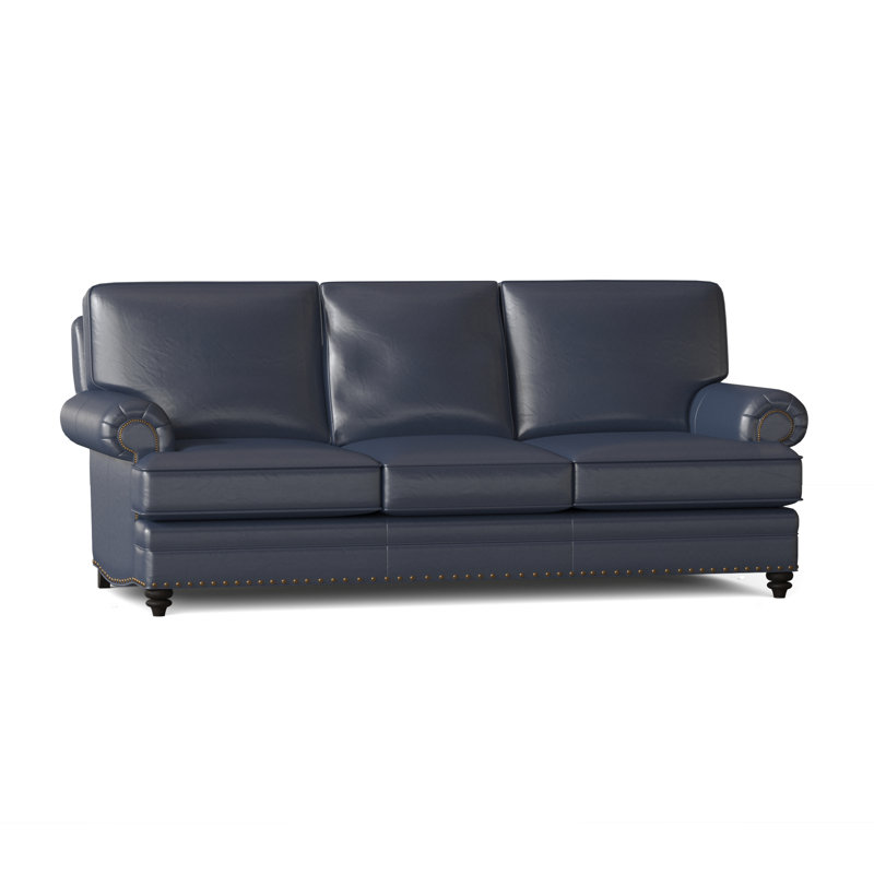 Carrado Leather Sofa, French Natural, Cobblestone, Aline Light Gray Stonewash Genuine Leather