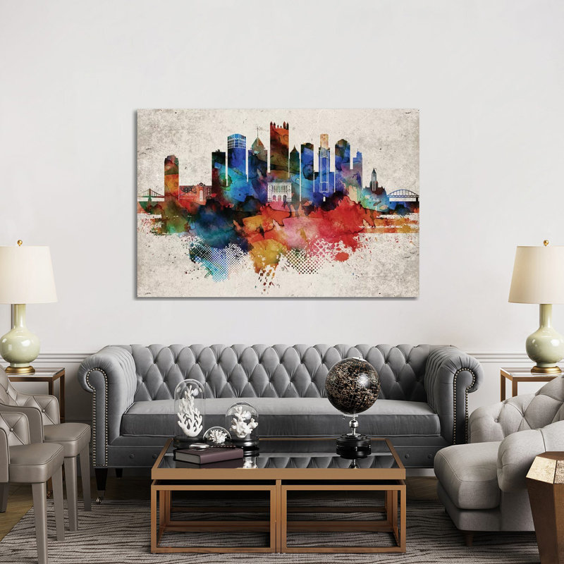 Pittsburgh Abstract - impression d'art graphique, Toile tendue, Aucun mat, H 40 po x l 60 po x 1,5 po