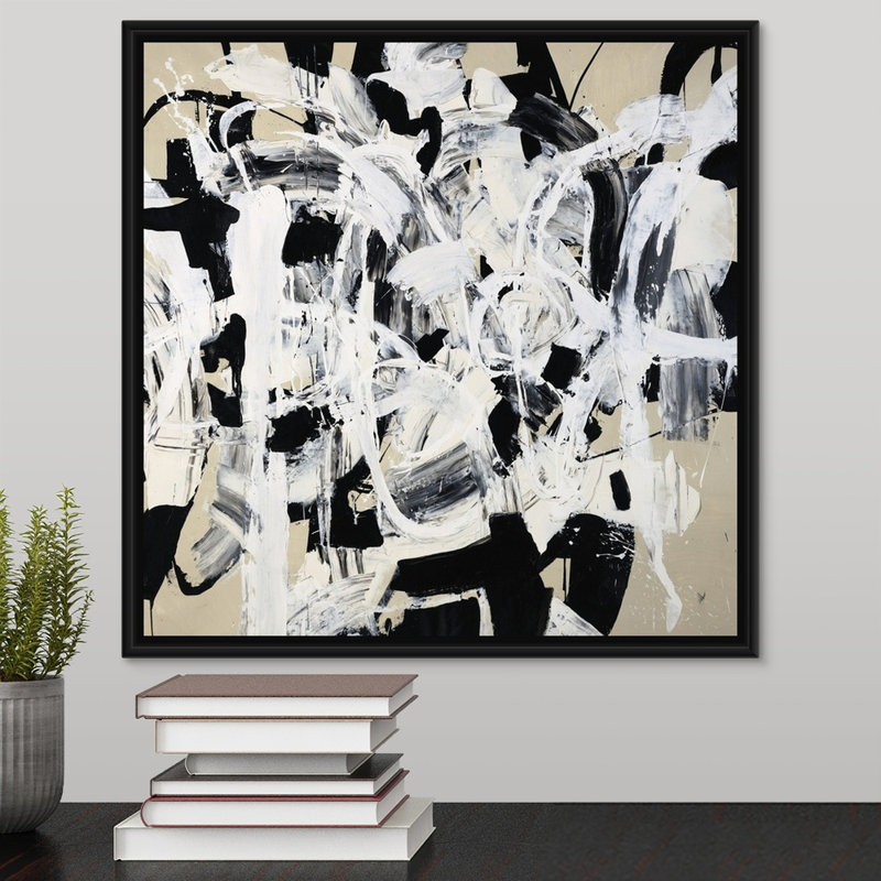 « double talk », peinture sur toile, H 17,7 po x l 17,7 po x P 1,75 po, Cadre flottant noir