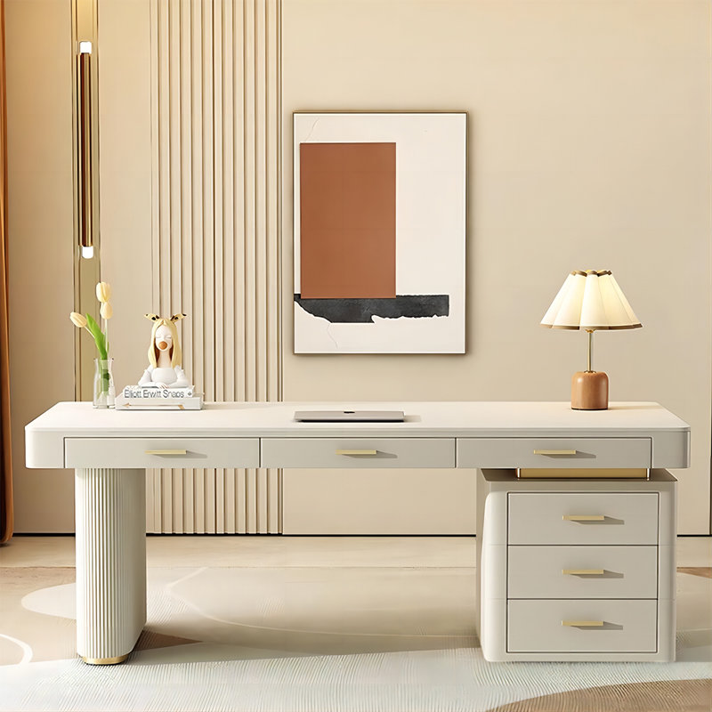 Bureau rectangulaire moderne en pierre frittée de style moderne minimaliste, H 29,53 po x l 62,99 po x P 27,56 po