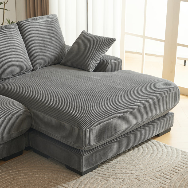 Canapé modulaire Hutsonville, Velours côtelé gris foncé