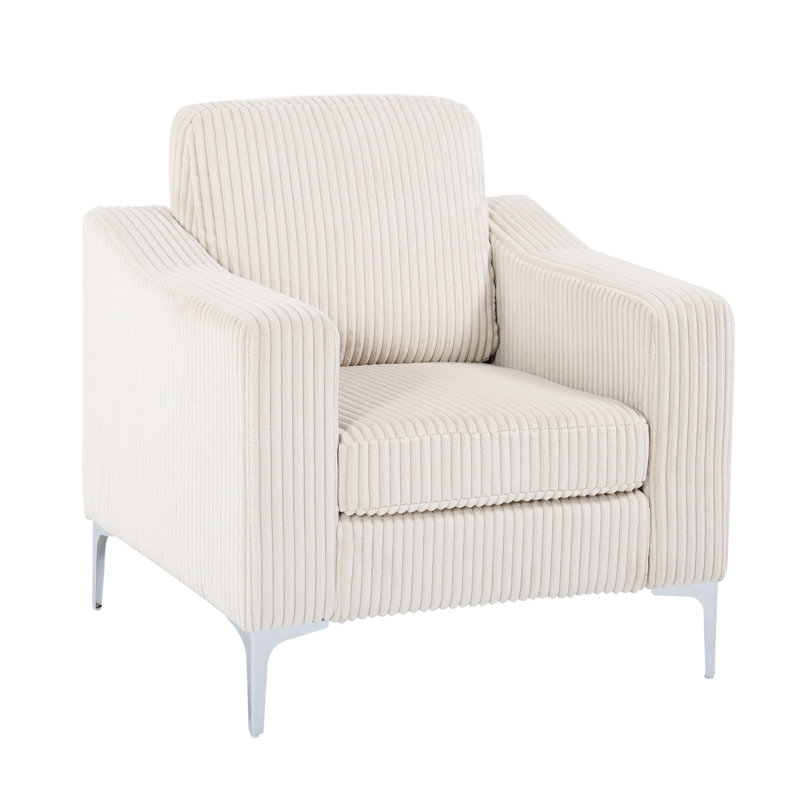 Fauteuil modulaire convertible beige en velours côtelé à accoudoirs simples, avec pieds robustes et structure d'installation rapide