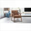 Fauteuil à oreilles Mid-Century moderne avec structure en bois massif et dossier très épais en tissu brun-1909732881