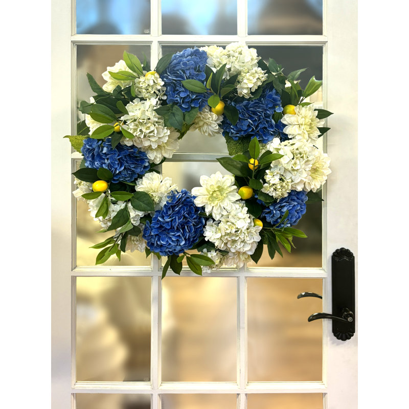 Couronne de printemps 24 po et centre de table avec hortensias Real Touch