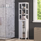 RiverRidge Madison Single Door Tall Bathroom Cabinet Storage Organizer with an Open and Adjustable Interior Shelves - White