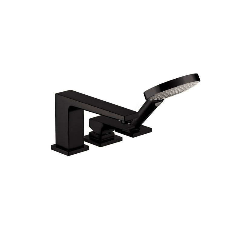 Metropol Single Handle Deck Mounted Roman Tub Faucet Trim with Diverter and Handshower, Matte Black