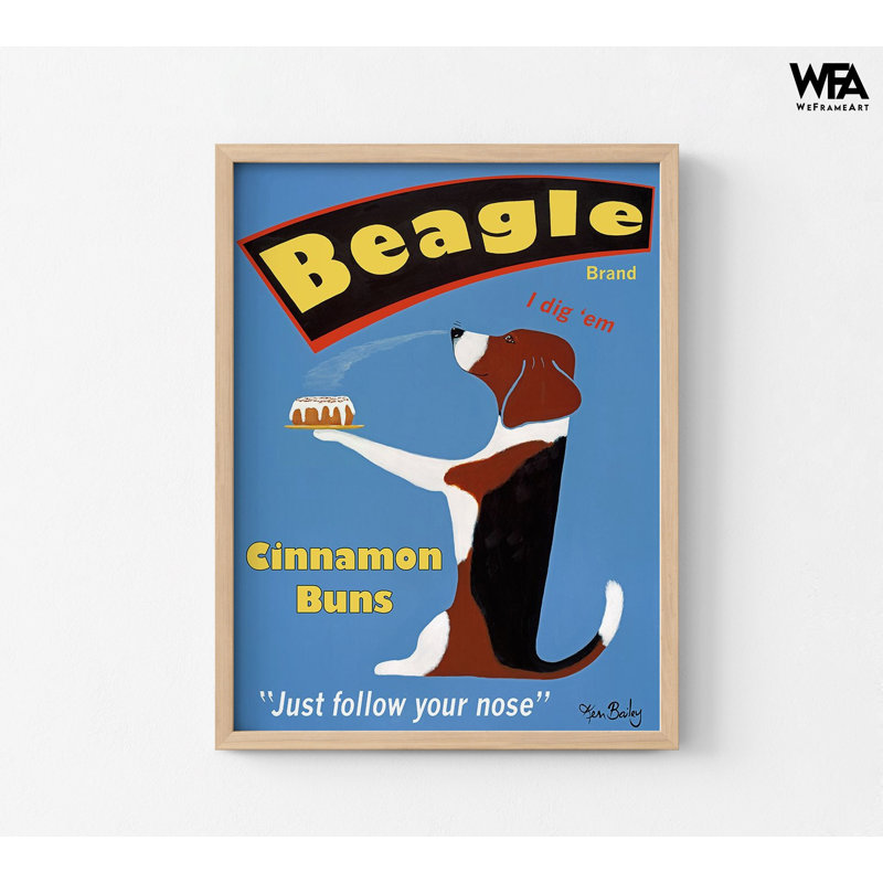 «Beagle Buns» par Ken Bailey, affiche de bureau de propriétaire de boulangerie, art mural de buffet d'hôtel, affiche amusante de Beagle, décor de cuisine maman Beagle