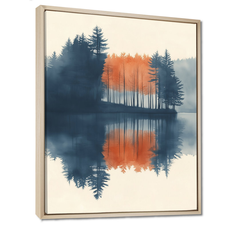 «Autumn Lake Glow III», impression sur toile de paysage orange, H 20 po x l 12 po, Cadre naturel flottant