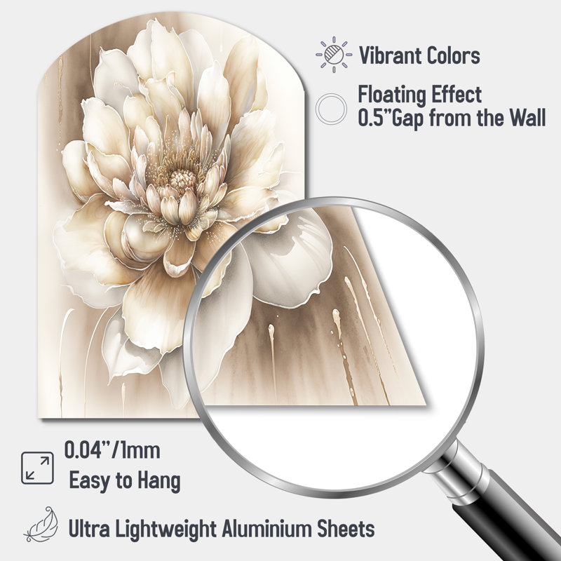 Fleur beige simple II - art mural en métal Floral, H 34 po x l 25 po