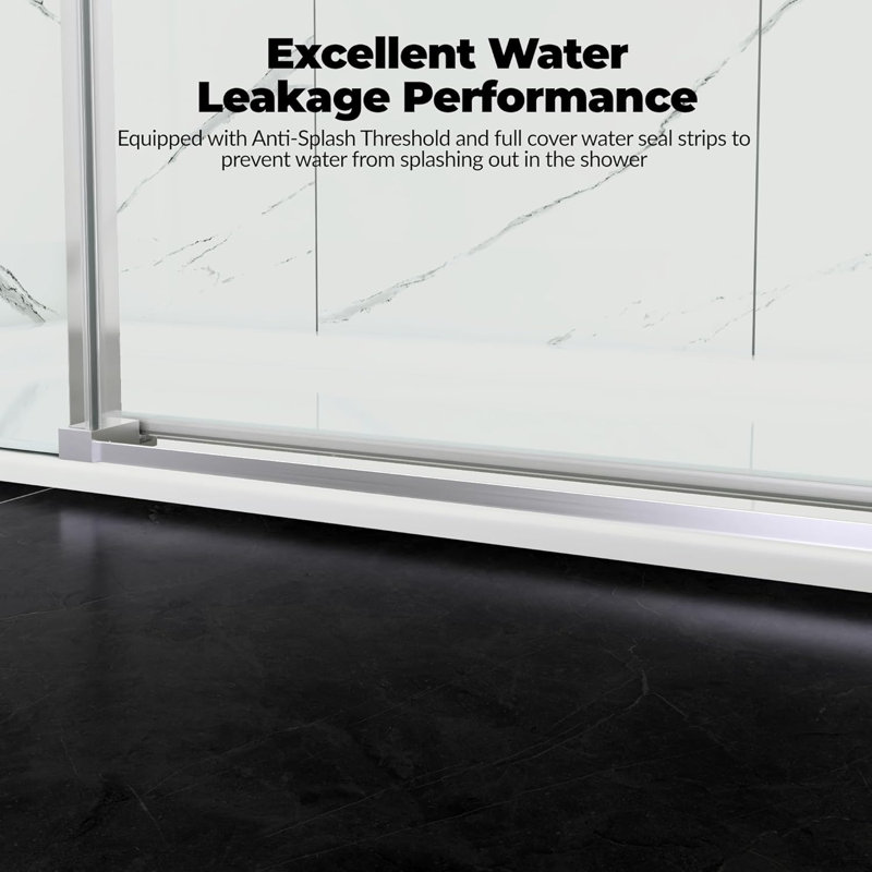 44-48" W x 76"H Frameless Sliding Shower Door – Waterproof Glass Shower Door-5/16 Tempered Clear Glass with Explosion-Proof Film, Brushed Nickel Handle & Seal Strip