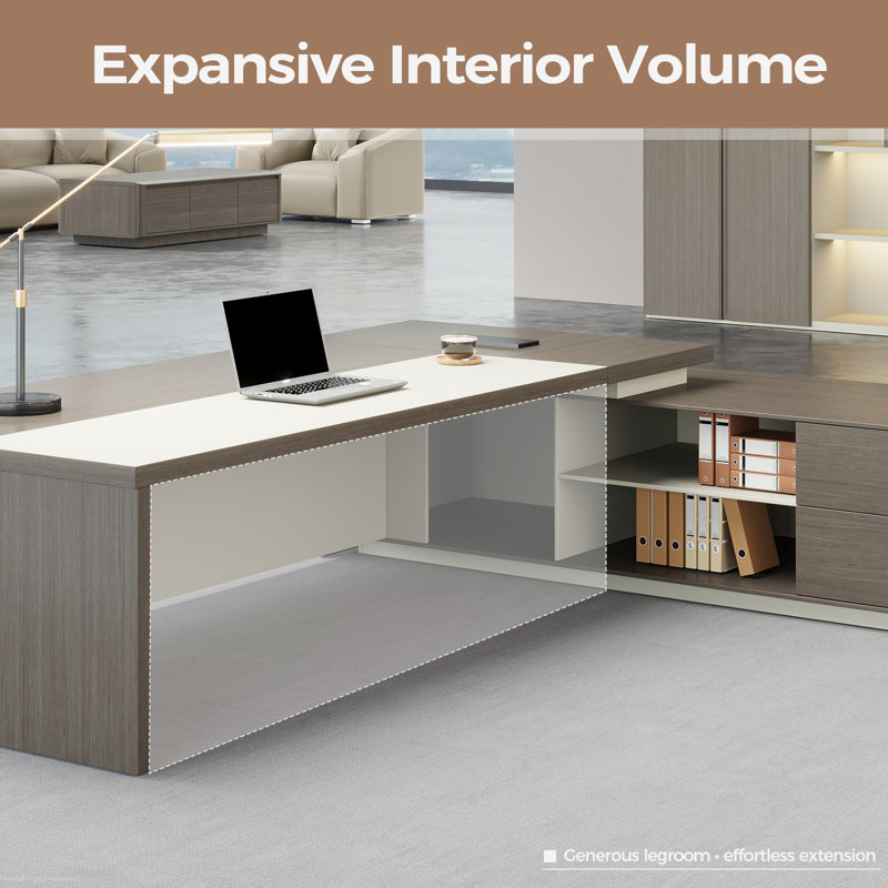 L-Shaped Executive Desk With Digital Lock & Cable Management System, 29.9" H x 78.7" W x 63" D, Wenge/White