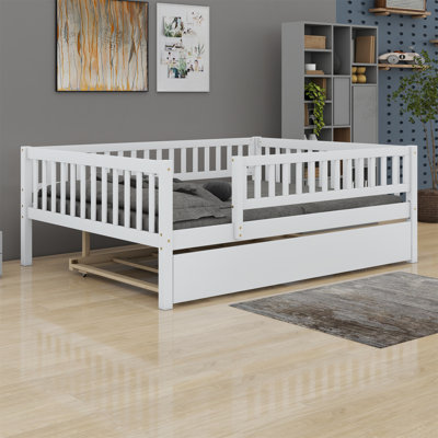 Wood Daybed With Trundle And Fence Guardrails