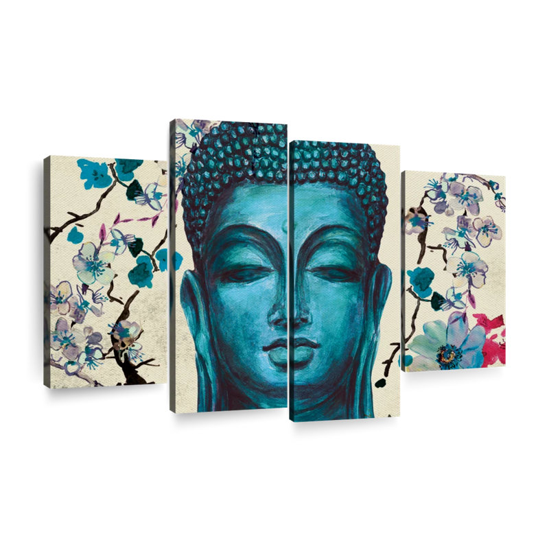 Buddha Buddha Statue Flowers, ensemble de 4 impressions sur toile, ensemble de 4 pièces, H 22 po x l 36 po x P 1 po