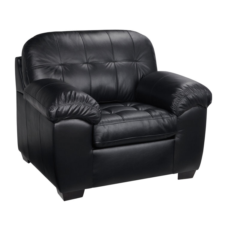 Fauteuil club en cuir fleur 47,5 po Bellamy, Cuir véritable noir