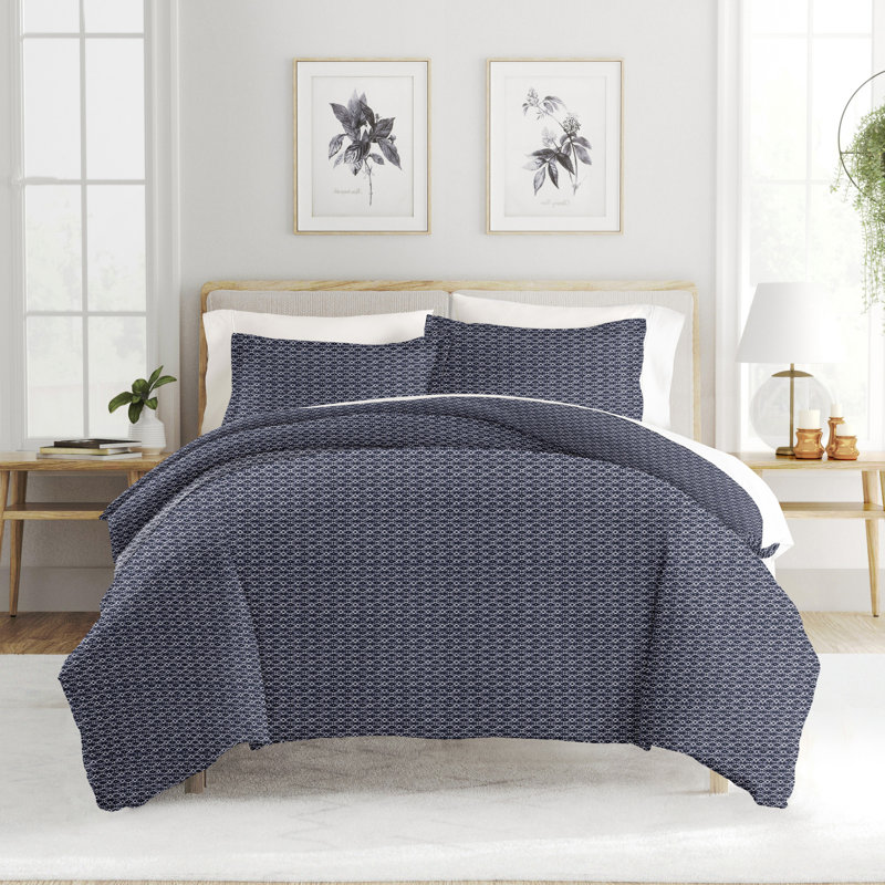 Duvet Cover Set Home Diamond Pattern, Full/ Queen Duvet + 2 Shams, Navy