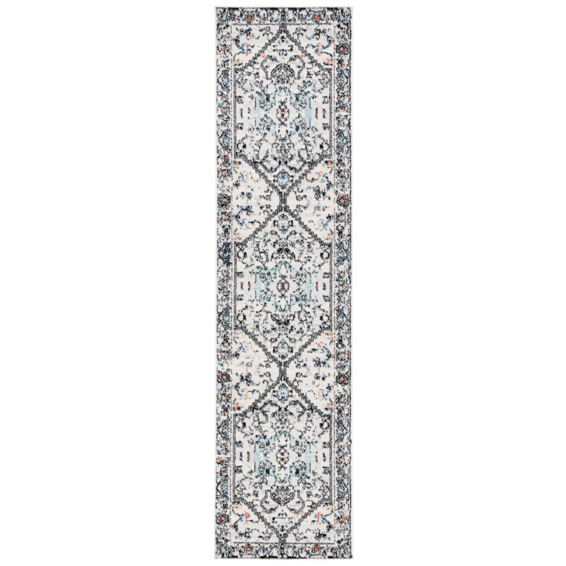 Tapis bleu / brun en jute / sisal / polypropylène tissé à la machine Oriental, Tapis de couloir 2 pi x 8 pi