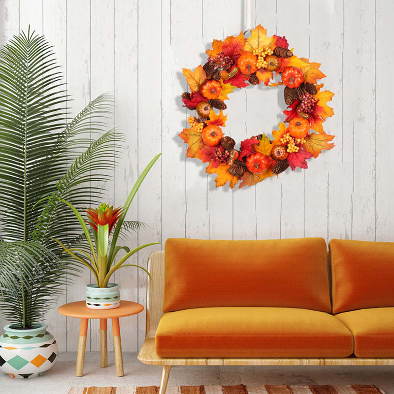 60cm Faux Maple Leaves Halloween Autumn Decoration with Lights
