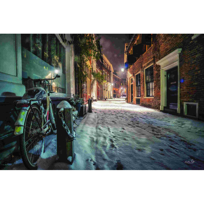 Winter Nighttime Street 1, H 20 po x l 30 po, Oui, Cadre simple érable érable