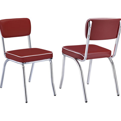 Red Upholstered Side Chairs  2   - Trimmed Modern Frame, Foam Padding Seat, Dining 2Pcs With Padding, Open Back, Contemporary Look