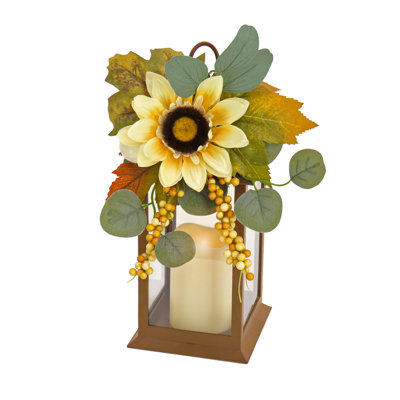 Lanterne décorative 13 "The Holiday Aisle® Tournesol et eucalyptus