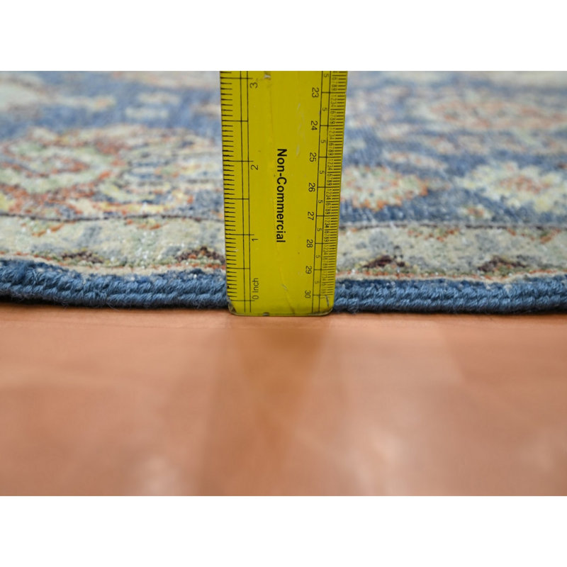 Tapis oriental bleu, 2 pi x 3 pi 2 po, motif perse du nord-ouest avec des éléments géométriques, noué à la main, 100% laine, épais et moelleux, tapis, échantillon, tapis oriental