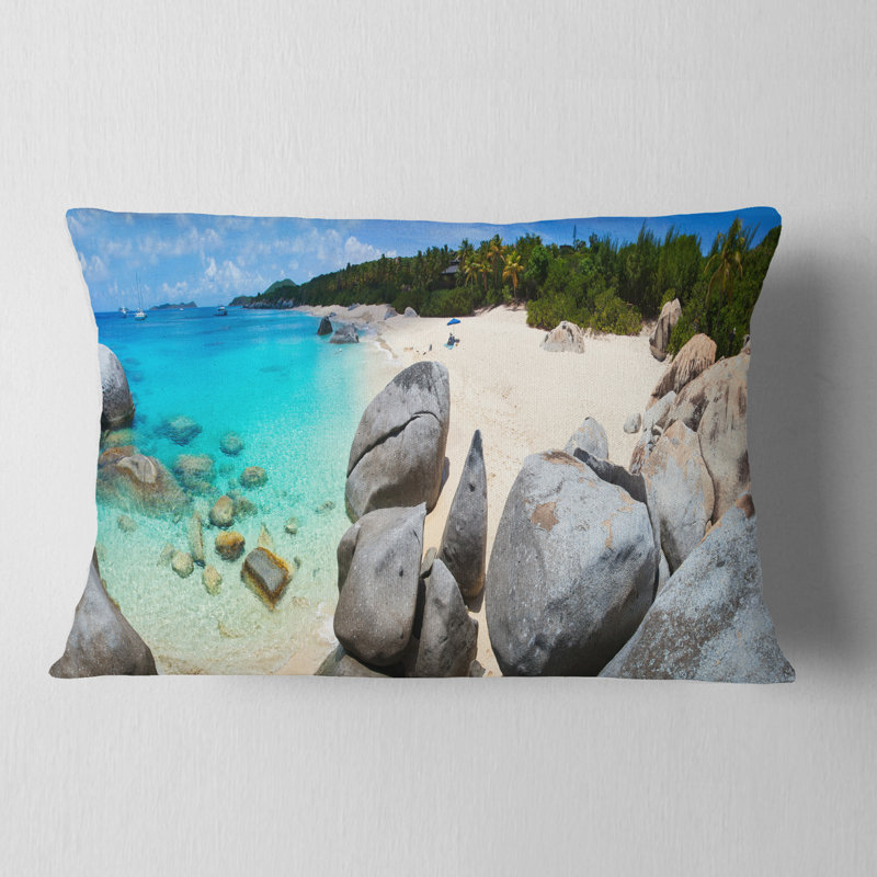 Seascape Turquoise Ocean Water with Rocks Lumbar Pillow