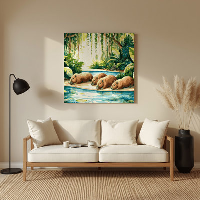 Faune sauvage, art mural vert Capybara