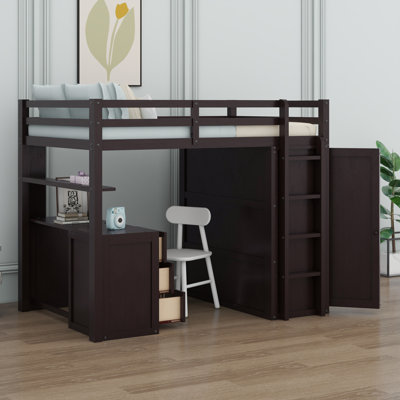 Loft Bed With Drawers,Desk,And Wardrobe