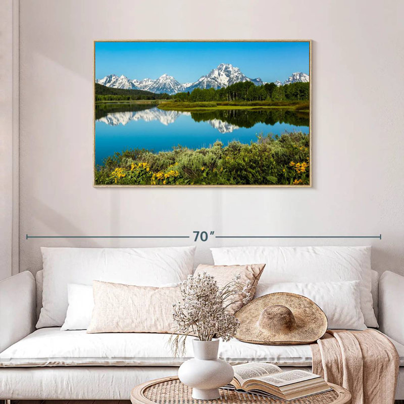 Réflexions du lac Grand Teton, Cadre flottant en bois naturel, 43 po x 29 po