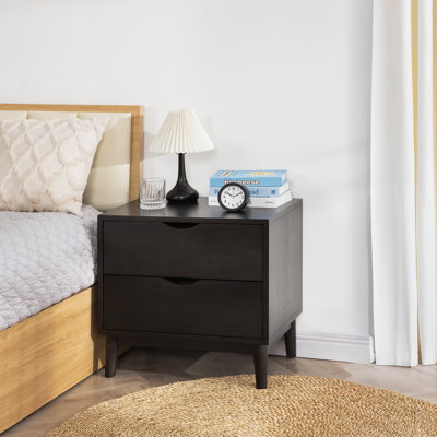 2-drawer Nightstand With Solid Wood Base