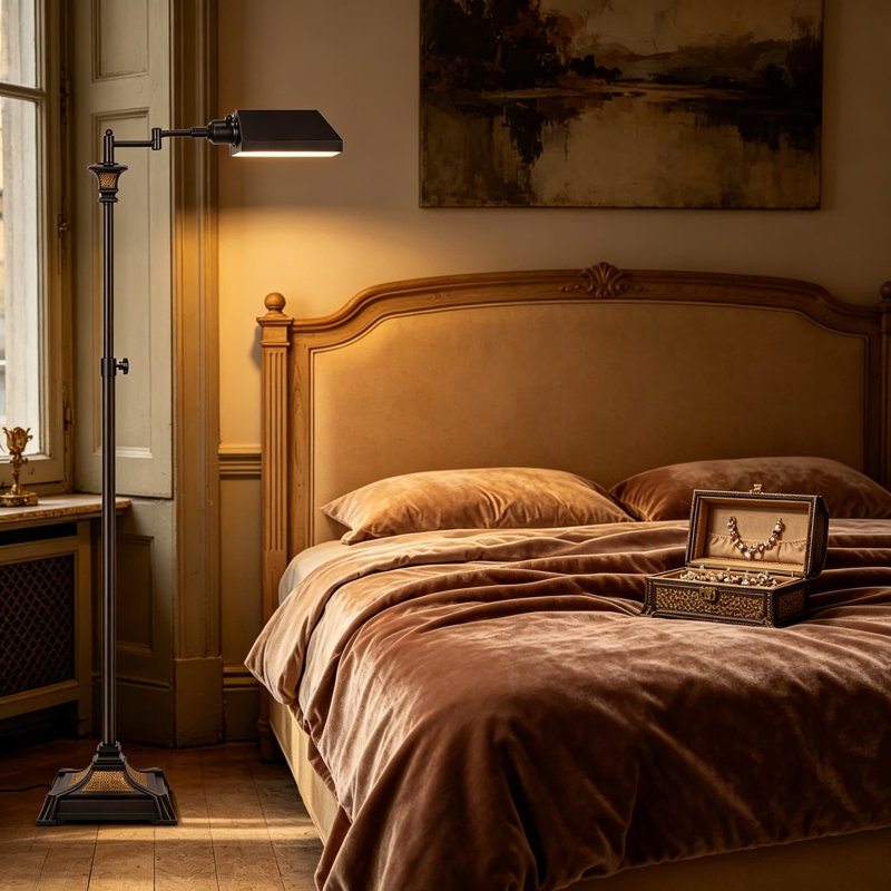 Lampe sur pied à hauteur réglable avec télécommande, 350? Bras pivotant et abat-jour pivotant, gradation continue à DEL avec 3 températures de couleur pour le salon, la chambre à coucher ou le bureau à domicile