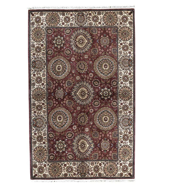 Tapis unique en laine noué à la main de 5 pi 9 po x 8 pi 9 po rouge / brun / bleu