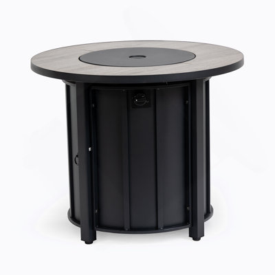 Table de foyer d'extérieur au gaz propane 30 po, foyer rond en acier de 50 000 BTU avec plateau en céramique grain de bois pour la terrasse extérieure - noir