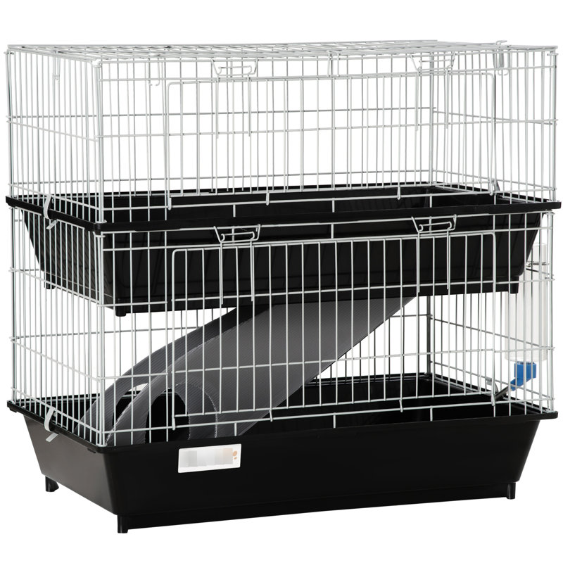 Boîtier en métal 2 pour diverses petites races d'animaux de compagnie - Cage de couleur noire avec accès et nettoyage pratiques