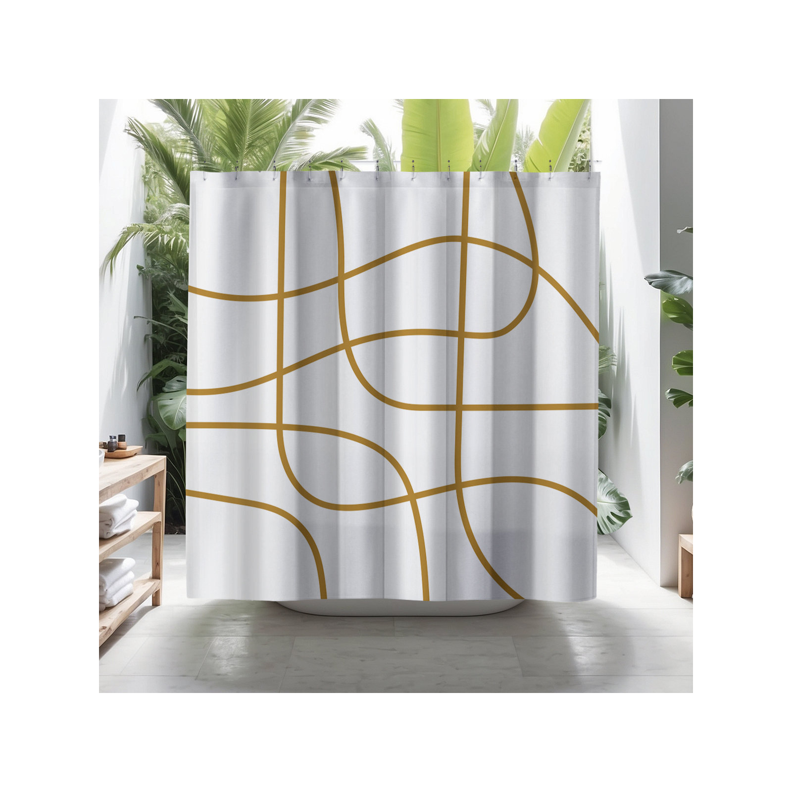 Coco Polyester Shower Curtain, Mustard