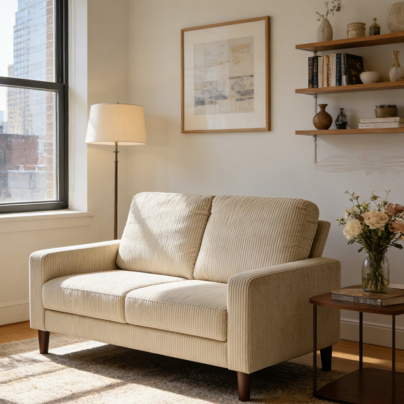 Causeuse de style moderne avec coussin confortable et bois massif pour le salon, Taupe