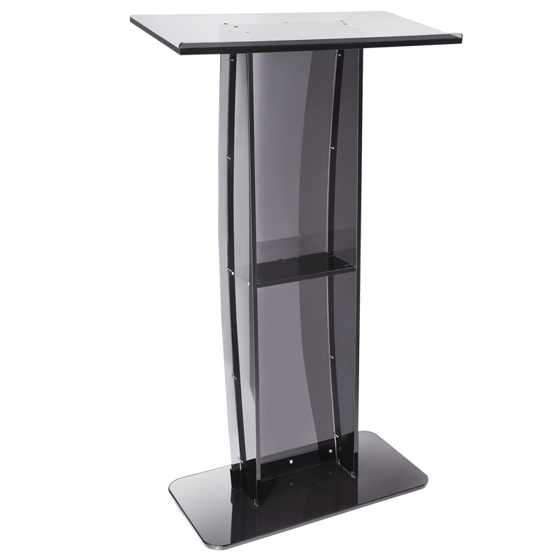 Black Acrylic 47" Podium Stand with Storage Shelf