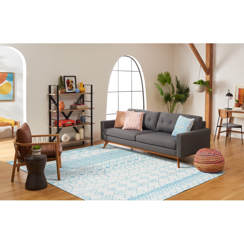Tapis ivoire / turquoise Stutz Southwestern, Rectangle 8 pi x 10 pi