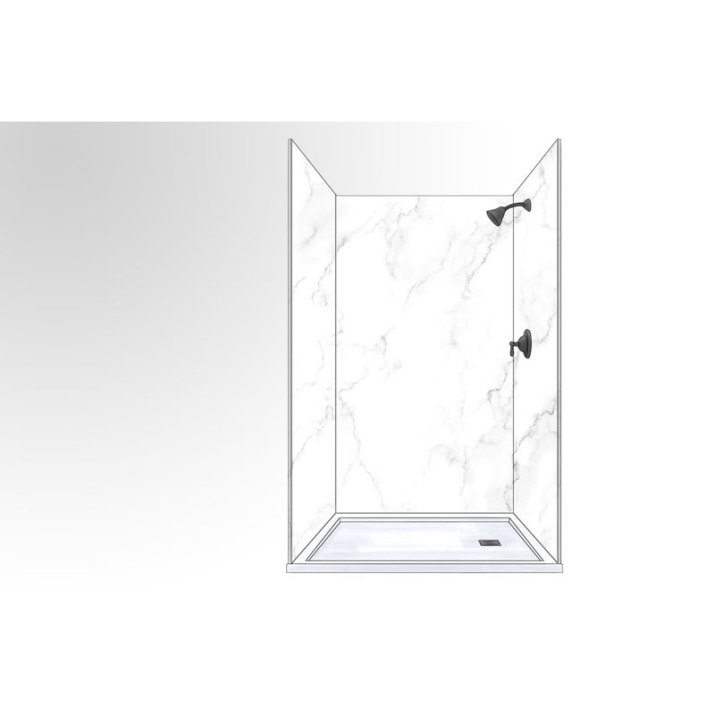 Panneau de douche en composite à trois parois l 48 po x H 36 po x 36 po Polymarm, Calacatta Venise