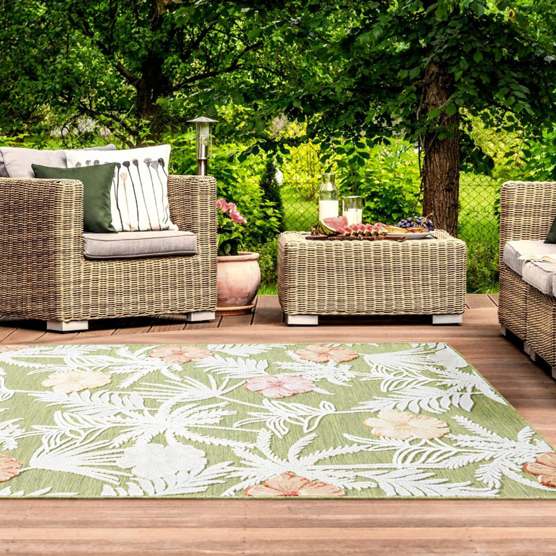 Tapis d'extérieur à motif de feuilles tropicales, Rectangle 9 pi x 12 pi