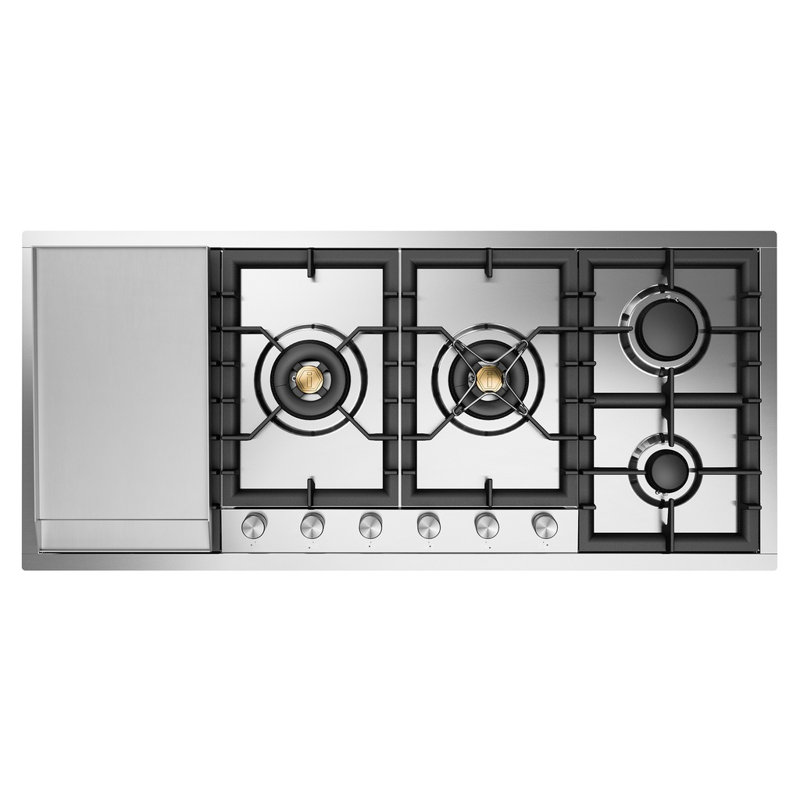 ILVE Professional Plus II 48 inch Built-In Gas Cooktop with Total Black Brass Burners, in Stainless Steel (6 Sealed Burners + Left Griddle)