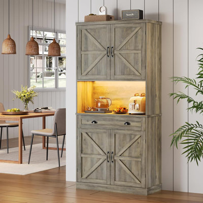 Farmhouse Kitchen Pantry Cabinet With Operation Table, 72.6" Storage Cabinet With LED Lights And Power Strip, Adjustable Shelves For Dining Room, Bath by Ivy Bronx