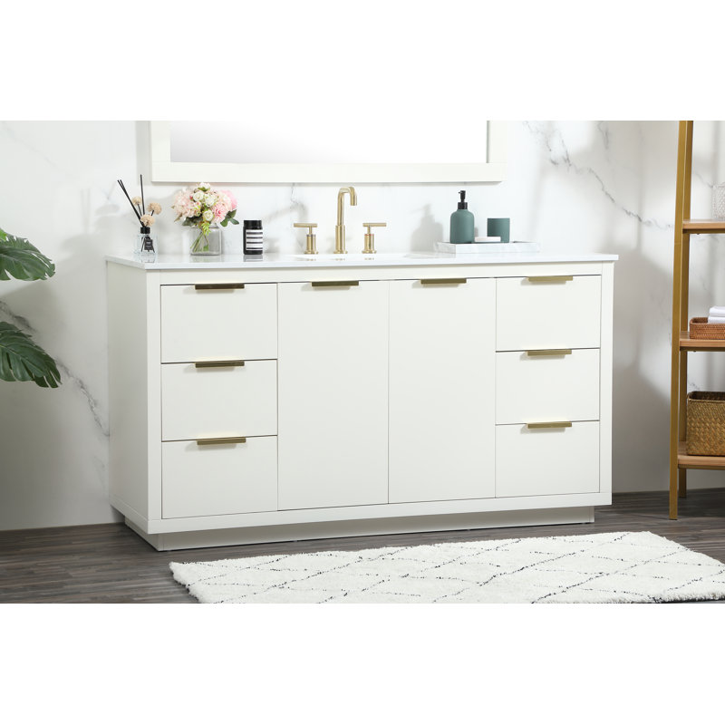 Broadlands 60'' Single Bathroom Vanity with Engineered Marble Top, Gray