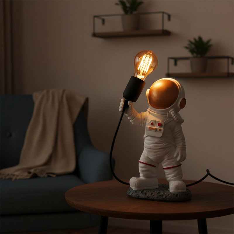 Auerbach 13" Astronaut Novelty Table Lamp, Grey/Copper, 13" H x 12" W x 6" D