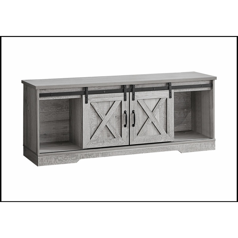 Meuble télé 60 po avec portes coulissantes de style grange et rangement spacieux, parfait pour les salons et chambres à coucher de style campagne moderne