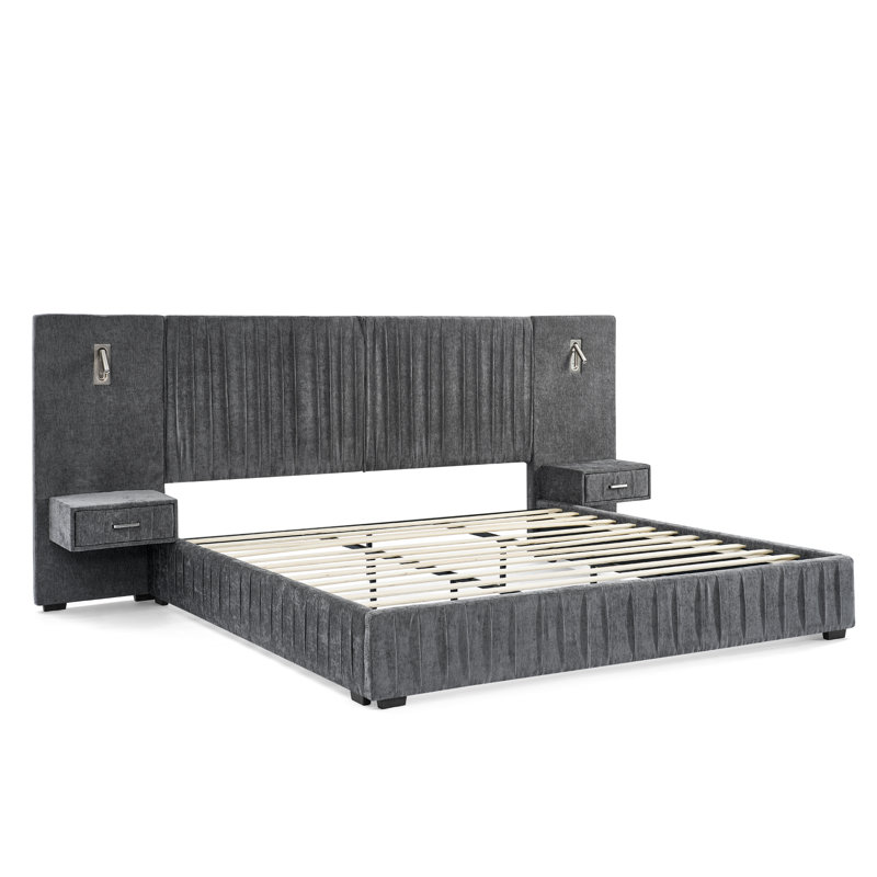 Queen Size Upholstered Bed Frame, Dark Gray, Queen
