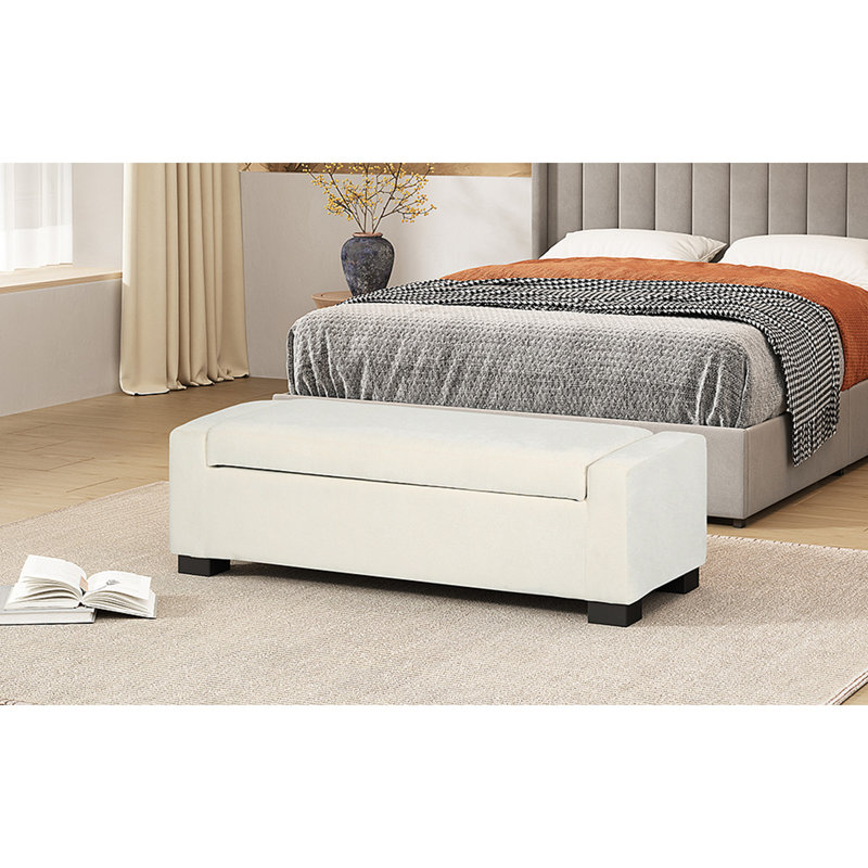 Repose-pieds avec rangement Jamih, Polyester blanc