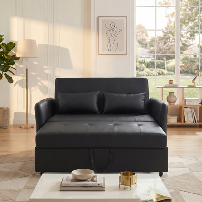 Canapé-lit 51,57 po convertible en tissu d'ameublement en polyuréthane respirant, causeuse à accoudoirs surdimensionnée réglable avec ports USB intégrés pour un petit espace