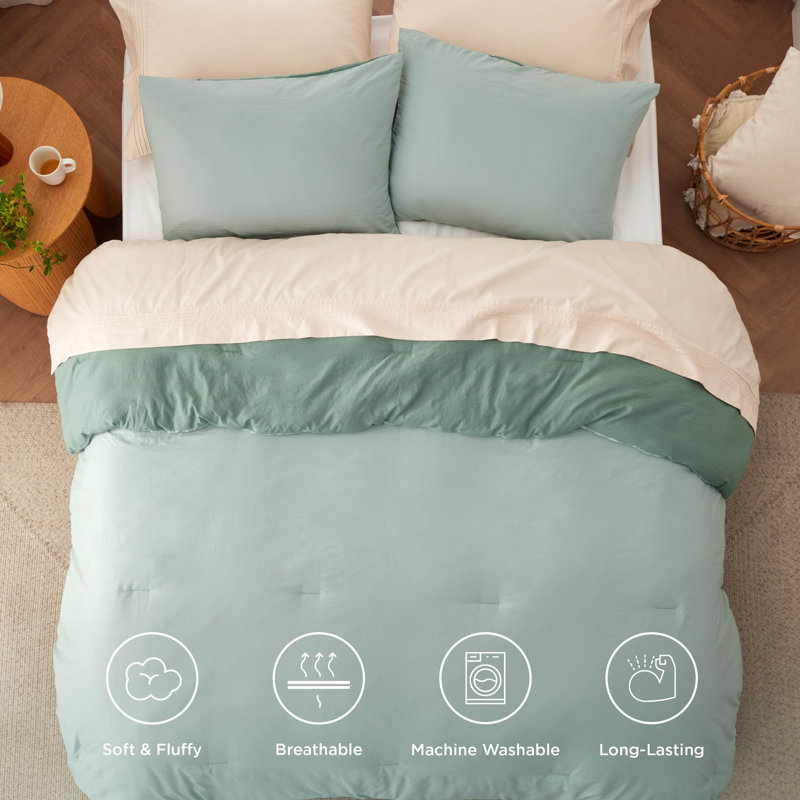 Bedsure Reversible Prewashed Comforter Set, Queen Comforter + 2 Standard Pillowcases, Grayish Purple