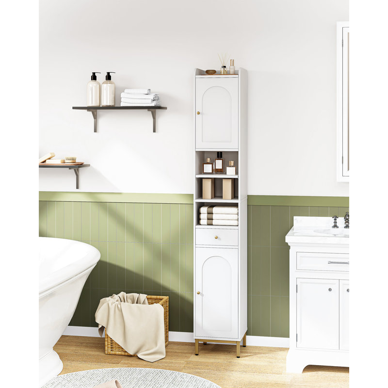 Bathroom Storage Cabinet, Narrow Toilet Paper Storage Cabinet, Tall Toilet Paper Holder with 2 Doors & Drawer, Bathroom Floor Cabinet, Adjustable Shelf for Small Spaces, White 